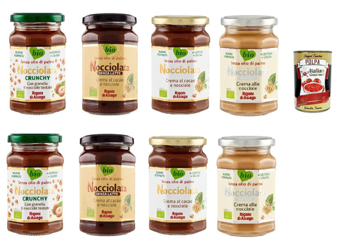 Italian Gourmet Schokoladenaufstrich Rigoni di Asiago Nocciolata - Testpaket, 8x 250g, Haselnusscreme ohne Palmöl, Nuss Nougat Creme ohne Palmöl, Leckerer Brotaufstrich + Italian Gourmet polpa 400g 8032804040014