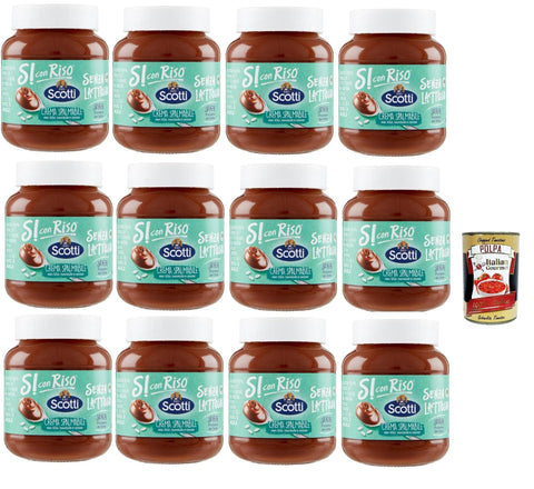 Italian Gourmet Schokoladenaufstrich Riso Scotti, Si con Riso, Streichfähige Creme mit Reis, Haselnüssen und Kakao, Haselnusscreme ohne Laktose, ohne Gluten und ohne Palmöl, ohne Milcheiweiß, 12x 400 gr + Italian Gourmet polpa 400g 8032804040014