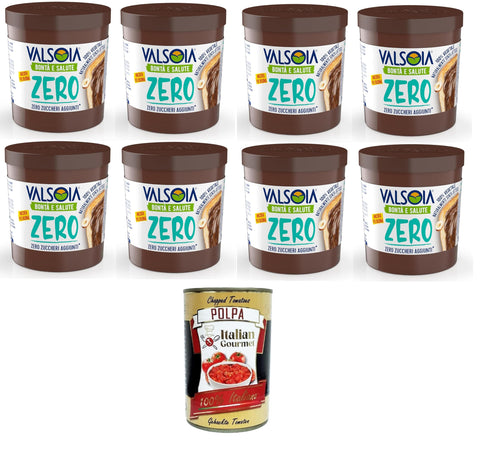 Italian Gourmet Schokoladenaufstrich Valsoia - Hazelnut Plant Cream with Cocoa and Oats, 100% Plant-Based, Gluten and Palm Oil Free, Naturally Lactose Free, Ideal for Vegans, No Added Sugar, 8 x 200g + Italian Gourmet polpa 400g 8032804040014