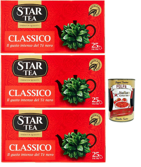 Star Tea Thè Classico, das klassische SchwarzTee, 25 Filter, eine feine Mischung mit ausgesuchten geernteten Blättern, 3x 37.5 g italienisch Original