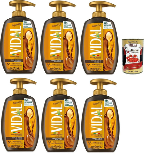 Italian Gourmet Seifen Vidal - Sapone Liquido, Olio di Argan, Flüssigseife, Arganöl 6x 300 ml + Italian Gourmet polpa 400g 8032804040014