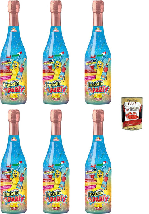 Trinketto Party Succo d'uva frizzante Spumante analcolico Schaumwein aus Traubensaft Alkoholfreier Schaumwein für Kinder 6x75 cl italienisch Original