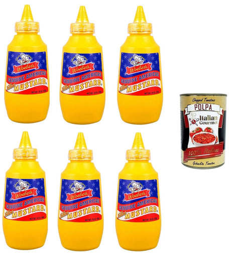 Italian Gourmet Senf Woeber’s Senape Americana amerikanischer Senf 6x225gr + Italian Gourmet Polpa di Pomodoro 400g 8032804040014