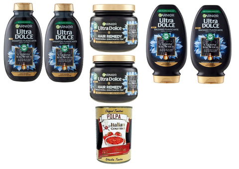 Italian Gourmet Shampoo & Conditioner Sets G. Ultra Dolce Purificante e Idratante Carbone Magnetico,Testpaket Balsamo Shampoo & Maschera Purifying and Moisturizing Magnetic Charcoal, Balsam,Shampoo & Mask+ Italian Gourmet polpa 400g 8032804040014
