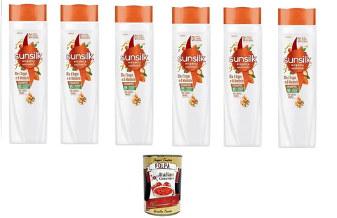 Italian Gourmet Shampoo & Conditioner Sets Sunsilk, Argan- und Mandelöl-Shampoo, Shampoo für brüchiges und geschädigtes Haar, mit Arganöl und Bio-Mandelöl, 6x250ml+ Italian Gourmet polpa 400g 8032804040014