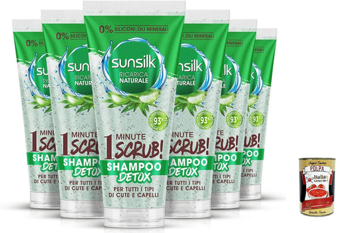 Sunsilk Detox-Shampoo Aloe Vera-Haarpeeling Peeling-Shampoo für dehydrierte Kopfhaut und Haare 6x italienisch Original + gratis polpa 400 g