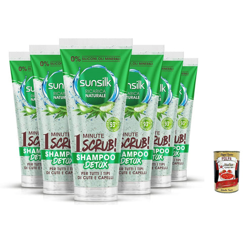 Sunsilk Detox-Shampoo Aloe Vera-Haarpeeling Peeling-Shampoo für dehydrierte Kopfhaut und Haare 6x italienisch Original + kostenlos polpa 400 g