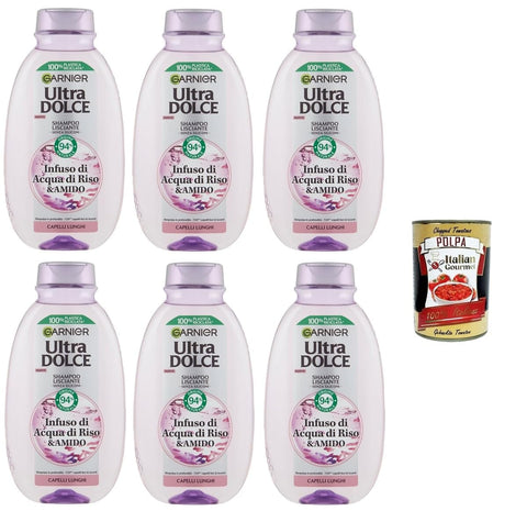 Italian Gourmet Shampoos G. Ultra Dolce Infuso di Acqua di Riso & Amido, Shampoo Lisciante Aufguss aus Reiswasser und Stärke, glättendes Shampoo 6x 250 ml+ Italian Gourmet polpa 400g 8032804040014