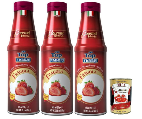 Italian Gourmet Sirupe Fabbri Topping sauce Fragola, Erdbeere für Eis, Desserts und Kaffee 3x 950g Gluten-frei gebrauchsfertige Sauce + Italian Gourmet polpa 400g 8032804040014