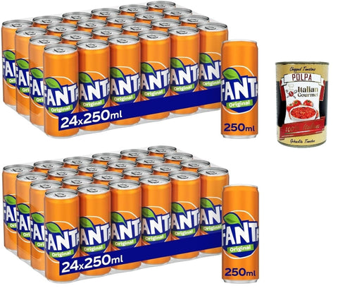 Italian Gourmet Sirupe Fanta Original Taste - 48x 250 ml Dosen mit italienischem Orangensaft, ohne Konservierungsmittel, 100% recycelbare, erfrischender Geschmack, funkelnde Erfrischungsgetränk + Italian Gourmet polpa 400g 8032804040014