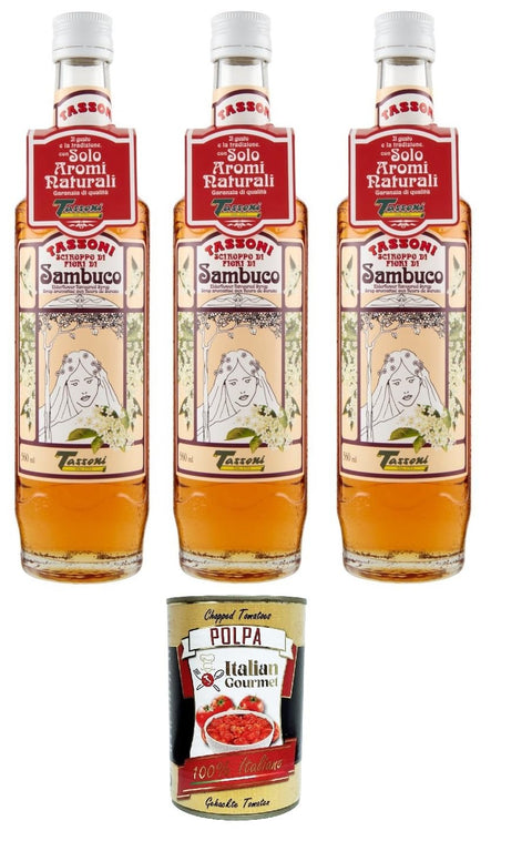 Italian Gourmet Sirupe Tassoni- Sciroppo di Sambuco Holundersirup Nur natürliche Aromen 3x 560ml+ Italian Gourmet polpa 400g 8032804040014