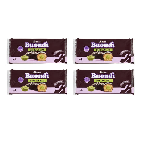 Italian Gourmet Snack Kuchen 4x Bauli Buondì Pistazie – Mit Schokoladenglasur 184gr(4 x 46g) | Weiches Hefegebäck mit Pistaziencreme & Zuckerdekor