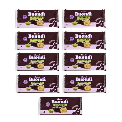 Italian Gourmet Snack Kuchen 9x Bauli Buondì Pistazie – Mit Schokoladenglasur 184gr(4 x 46g) | Weiches Hefegebäck mit Pistaziencreme & Zuckerdekor