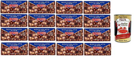 Italian Gourmet Snack Kuchen & Backwaren 16x Novi Nocciolato al Latte, Milch Schokolade riegel mit ganzen Haselnüssen, milk chocolate bar with whole hazelnuts 6x 130g + Italian Gourmet polpa 400g 8032804040014