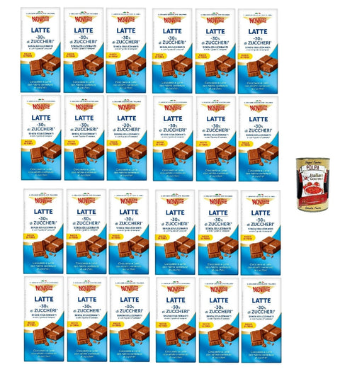 Italian Gourmet Snack Kuchen & Backwaren 24x Novi Tavoletta di cioccolato al Latte con -30% di zuccheri, Milchschokoladen -Riegel mit -30% Zucker, chocolate bar 6x 100g + Italian Gourmet polpa 400g 8032804040014