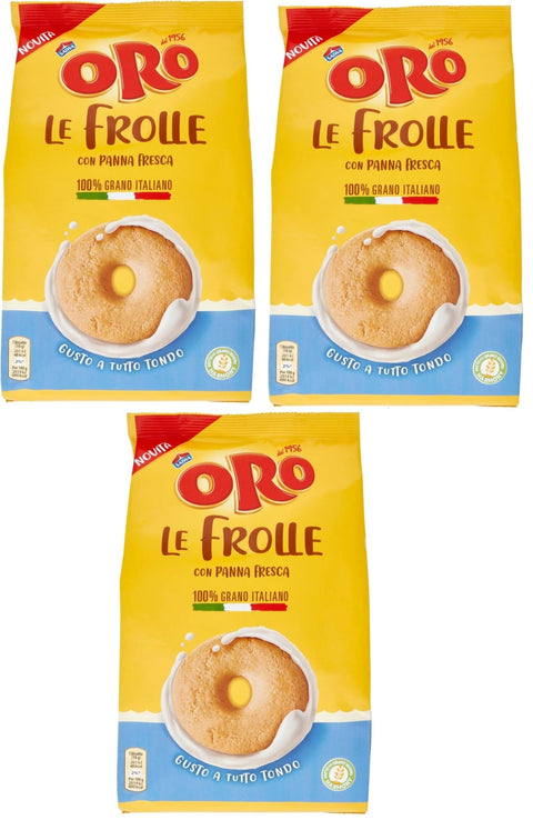 Italian Gourmet Snack Kuchen & Backwaren 3x MHD 31/12/2025  Oro Saiwa, Le Frolle con Panna Fresca- Italienische Mürbeteigkekse mit Sahnegeschmack,biscuits 100 % italienische Milch, 3x 350g 8032804040014