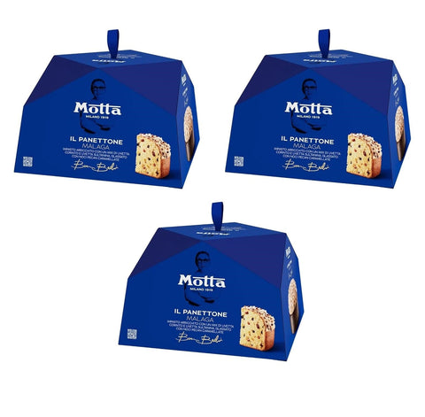 Italian Gourmet Snack Kuchen & Backwaren 3x Motta il Panettone Malaga, mit einer Mischung aus Korinthen- und Sultaninen-Rosinen, glasiert mit karamellisierten Pekannüssen 750g 8034097877100