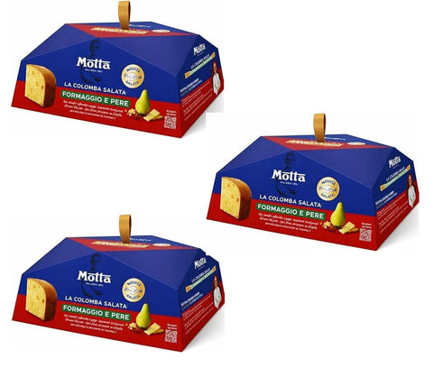 Italian Gourmet Snack Kuchen & Backwaren 3x Motta La Colomba Salata Formaggio e Pere, Herzhafte Focaccia mit Käse und Birne, Natürlich Fermentiert, 450g