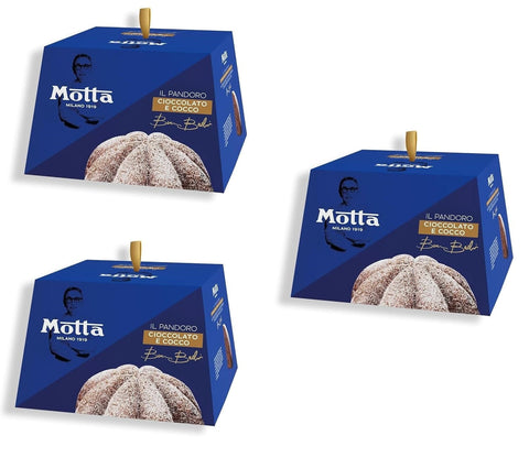 Italian Gourmet Snack Kuchen & Backwaren 3x Motta Pandoro cocco e cioccolato Kokosnuss & Schokolade Exklusiv-Rezept von Sternekoch Bruno Barbieri 800gr