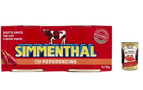 Simmenthal con Peperoncino Fertiggericht aus Rindfleisch in Gemüsegelee Dosenfleisch mit Chili ( 2 x 135 g ) italienisch Original