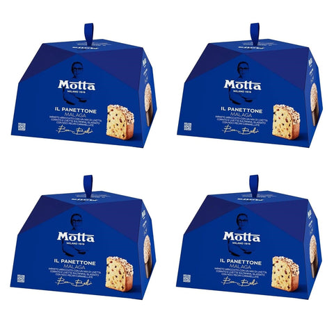 Italian Gourmet Snack Kuchen & Backwaren 4x Motta il Panettone Malaga, mit einer Mischung aus Korinthen- und Sultaninen-Rosinen, glasiert mit karamellisierten Pekannüssen 750g 8034097877100