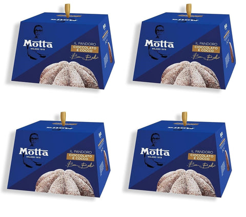 Italian Gourmet Snack Kuchen & Backwaren 4x Motta Pandoro cocco e cioccolato Kokosnuss & Schokolade Exklusiv-Rezept von Sternekoch Bruno Barbieri 800gr