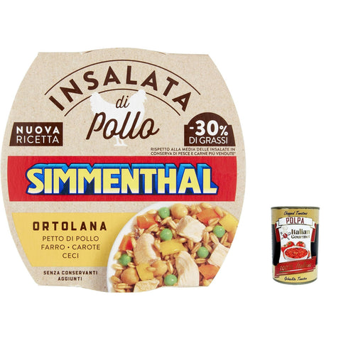 Simmenthal Ortolana, Hähnchenbrustsalat mit Dinkel, Kichererbsen, Karotten und Erbsen 6x160g Original italienisch Gebäck