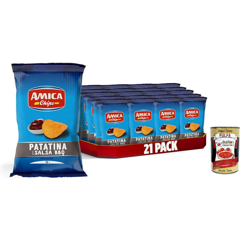 Amica Chips | La Patatina Gusto Salsa BBQ, BBQ Sauce Geschmack Kartoffel chips, glutenfreie Snacks, mit Sonnenblumenöl, natürliches Aroma, 21 x 50 g italienisch Original
