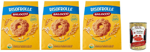 Italian Gourmet Snack Kuchen & Backwaren Balocco Risofrolle Biscotti con farina di riso e latte fresco italiano Kekse mit Reismehl und frischer italienischer Milch biscuits cookies 100% Italienische Kekse 3x 350g + Italian Gourmet polpa 400g 8032804040014