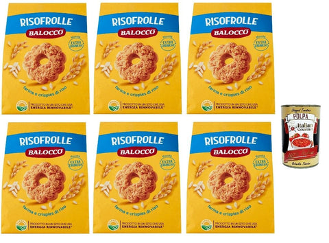 Italian Gourmet Snack Kuchen & Backwaren Balocco Risofrolle Biscotti con farina di riso e latte fresco italiano Kekse mit Reismehl und frischer italienischer Milch biscuits cookies 100% Italienische Kekse 6x 350g + Italian Gourmet polpa 400g 8032804040014