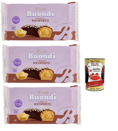 Bauli Buondì con Copertura al Cacao e Crema alla Vaniglia Snacks gebackener Kuchen mit Kakao und Vanillecreme, 3x 276 g italienisch Original