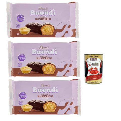 Bauli Buondì con Copertura al Cacao e Crema alla Vaniglia Snacks gebackener Kuchen mit Kakao und Vanillecreme, 3x 276 g italienisch Original