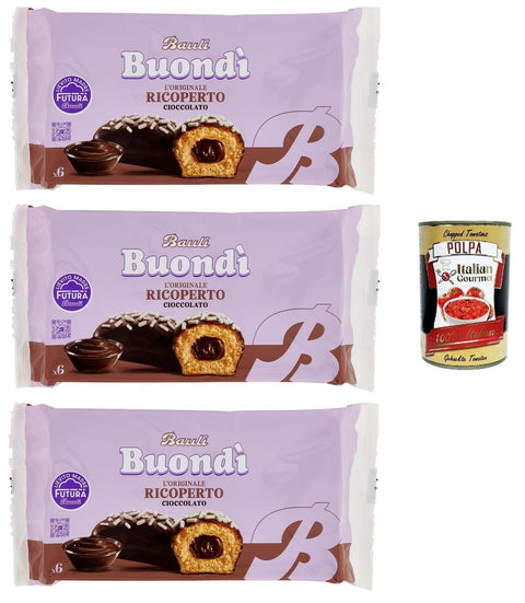 Bauli Buondì Ricoperto al Cioccolato, Kuchen Süßer Snack Backwaren mit Schokoladenfüllung 3x 276 g italienisch Original