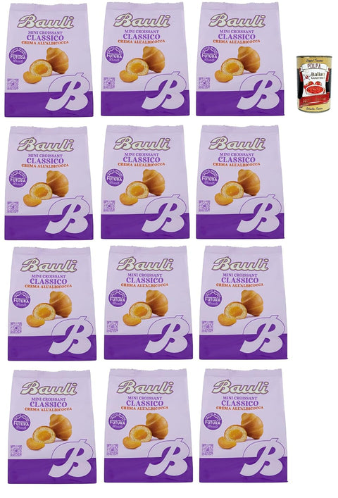 Italian Gourmet Snack Kuchen & Backwaren Bauli Extragolosi Mini Croissant con crema all'albicocca, mini snack Croissant mit Aprikosencreme 18x 75g Italienischer Knabberartikel + Italian Gourmet polpa 400g 8032804040014