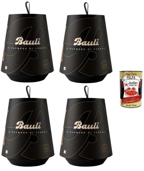 Italian Gourmet Snack Kuchen & Backwaren Bauli PanMoro di Verona - Pandoro, angereichert mit Kakao, Schokoladenstückchen 4x 1kg + Italian Gourmet polpa 400g 8032804040014