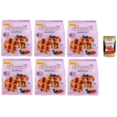 Bauli Waffle morbida Cialda con Croccante Zucchero Perlato Weiche Waffel mit knusprigem Perlzucker 6x210 g italienisch Original Pastasauce + kostenlos polpa 400 g