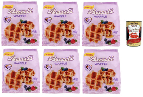 Bauli Waffle morbida Cialda con Croccante Zucchero Perlato Weiche Waffel mit knusprigem Perlzucker 6x210 g italienisch Original Pastasauce + gratis polpa 400 g