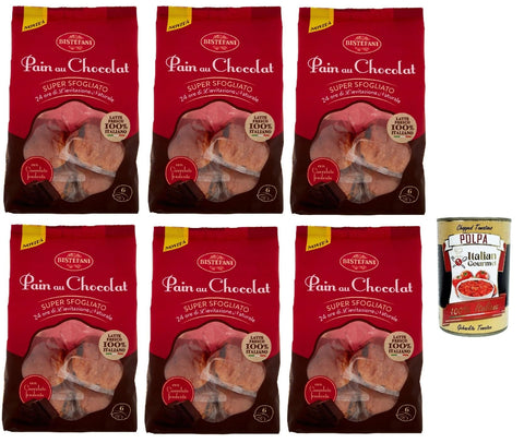 Italian Gourmet Snack Kuchen & Backwaren Bistefani Pain au Chocolat Super sfogliato, Kuchen Pain au Chocolat Mit 24 Stunden natürlichen Sauerteigs, Mit 100% italienischer Milch, 6x 270g+ Italian Gourmet polpa 400g 8032804040014