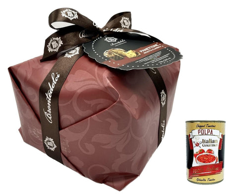 Italian Gourmet Snack Kuchen & Backwaren Brontedolci Panettone Incartato Ricetta Classica Weihnachtskuchen mit Rosinen und Orangenschale bedeckt mit Mandeln und Zucker 750g in Papier verpackt + Italian Gourmet polpa 400g 8032804040014