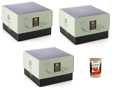 Italian Gourmet Snack Kuchen & Backwaren Brontedolci Panettone Pere e Cioccolato di Modica Weihnachtskuchen mit Birnen und Modica Schokolade bedeckt mit dunkler Schokolade 3x 1Kg Box + Italian Gourmet polpa 400g 8032804040014