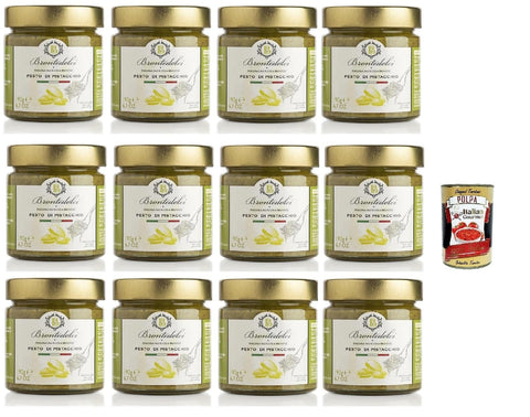 Italian Gourmet Snack Kuchen & Backwaren Brontedolci Pesto di Pistacchio Pistazien Pesto kochsaucen pasta sauce, pistachio cooking sauce 12x 190g in Glas aus Sizilien mit 55% Pistazien + Italian Gourmet polpa 400g 8032804040014