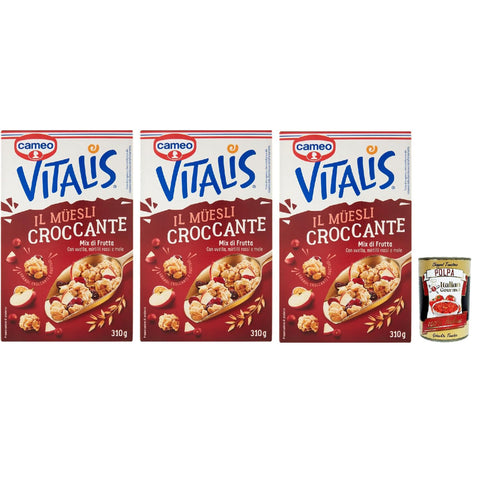 Cameo Vitalis Muesli Croccante Mix di Frutta, Müsli knusprige Mischung aus Früchten mit Blaubeer Rosinen und Äpfeln, 3x 310 g italienisch Original
