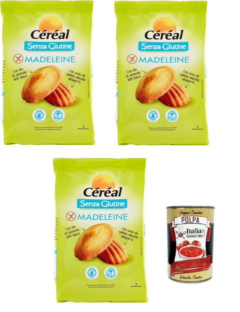 Italian Gourmet Snack Kuchen & Backwaren Céréal Madeleine senza glutine e senza latte, Glutenfrei und laktosefrei Snacks, Reduzierte Auswirkungen auf den Blutzucker – Ohne Palmöl oder Farbstoffe, 3x 200 g + Italian Gourmet polpa 400g 8032804040014