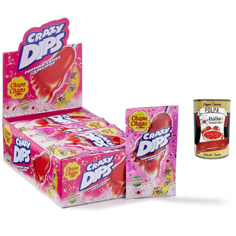 Chupa Chups Crazy Dip, Strawberry Popping Candy and Lollypop 1x336g Original italienisch Gebäck
