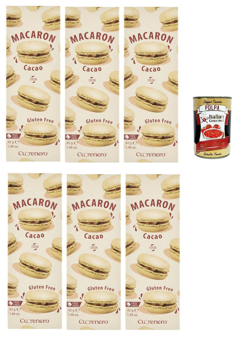 Italian Gourmet Snack Kuchen & Backwaren Cuorenero Macaron Cacao , gluten frei, gluten free, Kosher, Macaron Kakaocreme 6x 42g + Italian Gourme tpolpa 400g 8032804040014