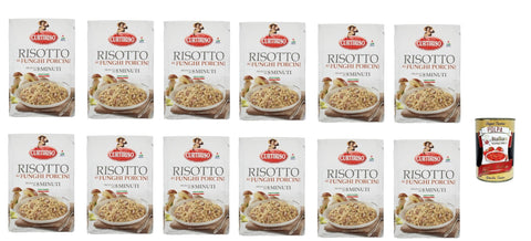 Italian Gourmet Snack Kuchen & Backwaren Curtiriso Risotto funghi porcini, Risotto mit Porcini -Pilze, fertiggerichte mit natürlichen Zutaten, 100% italienischer Reis, 12x 175g + Italian gourmet polpa 400g 8032804040014