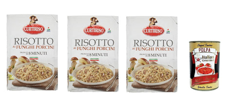 Italian Gourmet Snack Kuchen & Backwaren Curtiriso Risotto funghi porcini, Risotto mit Porcini -Pilze, fertiggerichte mit natürlichen Zutaten, 100% italienischer Reis, 3x 175g + Italian gourmet polpa 400g 8032804040014