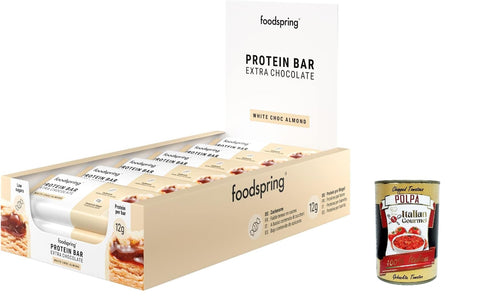 Italian Gourmet Snack Kuchen & Backwaren Extra Chocolate Protein Bar, Proteinriegel Weiße Schokolade und Mandeln, 12x45g, der perfekte Snack mit hohem Proteingehalt mit echter Schokolade + Italian Gourmet polpa 400g 8032804040014