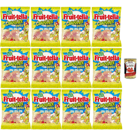 Fruittella Crazy Mix Frizz, Gummibon, verschiedene, funkelnde Früchte, mit Fruchtsaft, Gluten -freier, 12x175 g italienisch Original Pastasauce + kostenlos polpa