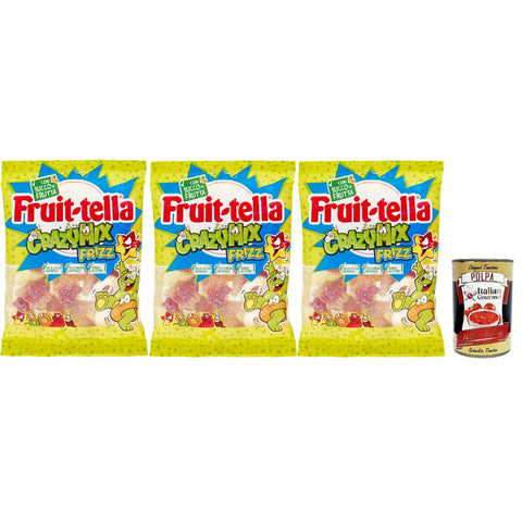 Fruittella Crazy Mix Frizz, Gummibon, verschiedene, funkelnde Früchte, mit Fruchtsaft, Gluten -freier, 3x175 g italienisch Original Pastasauce + kostenlos polpa
